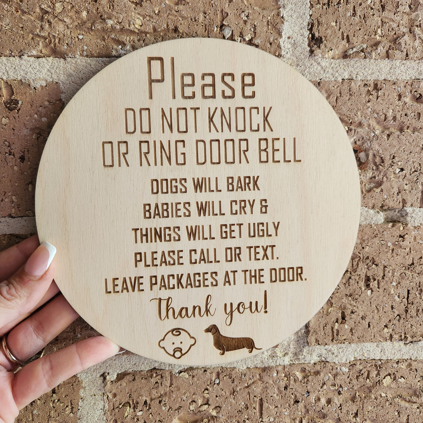 No Knocking front door sign